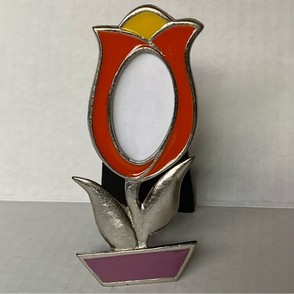 Ashleigh Manor Frame Enameled Tulip Flower Picture Size 1” X 2” Orange Pink - Picture 1 of 16